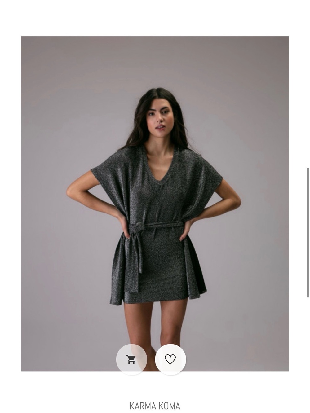 Metallic Charcoal V-Neck Tie-Waist Dress